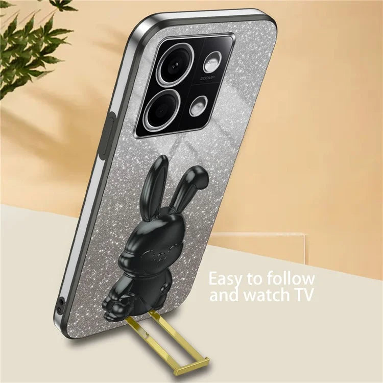 For Xiaomi Redmi Note 13 5G Case Glitter Cartoon Rabbit Anti-fall Phone Cover with Pull-out Kickstand