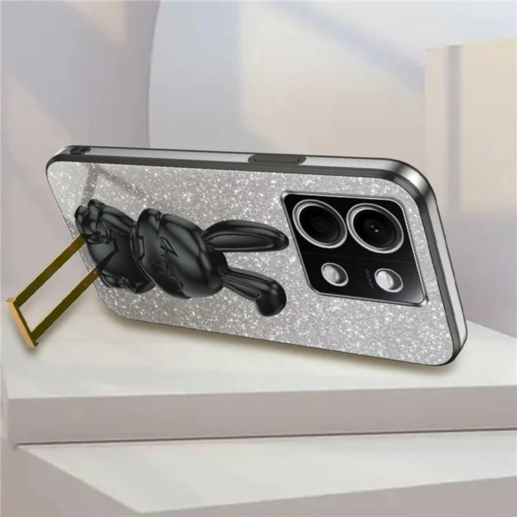 For Xiaomi Redmi Note 13 5G Case Glitter Cartoon Rabbit Anti-fall Phone Cover with Pull-out Kickstand