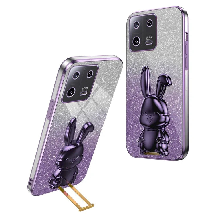 For Xiaomi 13 Pro 5G Case Electroplated Cartoon Rabbit Phone Back Cover with Pull-out Kickstand