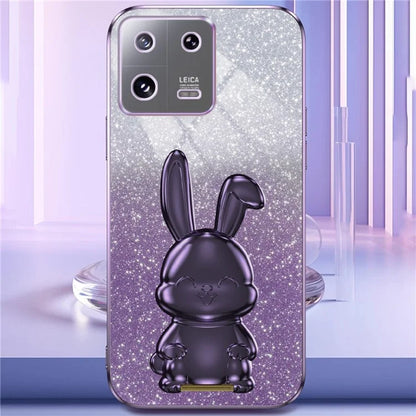 For Xiaomi 13 Pro 5G Case Electroplated Cartoon Rabbit Phone Back Cover with Pull-out Kickstand