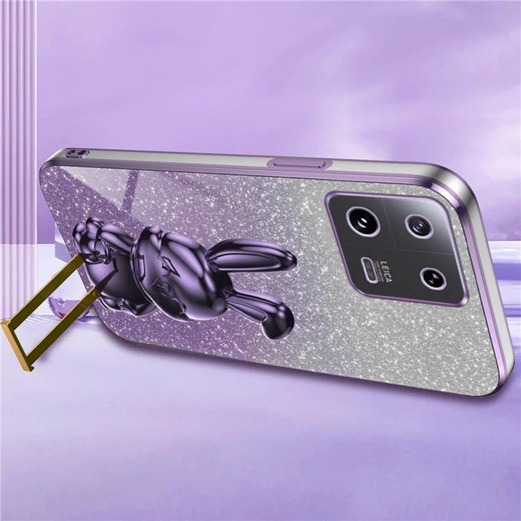 For Xiaomi 13 Pro 5G Case Electroplated Cartoon Rabbit Phone Back Cover with Pull-out Kickstand