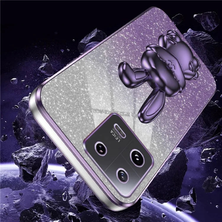 For Xiaomi 13 Pro 5G Case Electroplated Cartoon Rabbit Phone Back Cover with Pull-out Kickstand