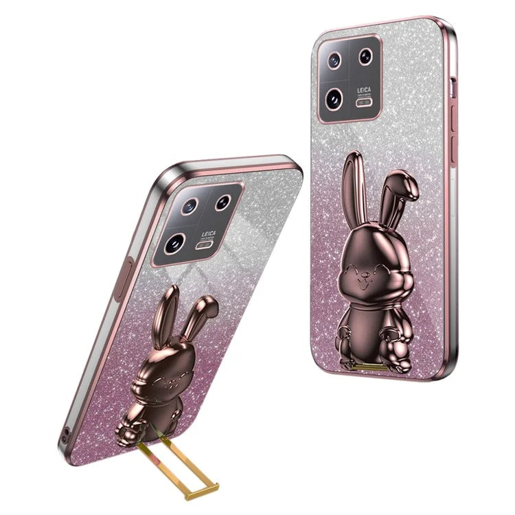 For Xiaomi 13 Pro 5G Case Electroplated Cartoon Rabbit Phone Back Cover with Pull-out Kickstand