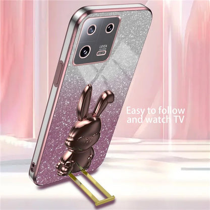 For Xiaomi 13 Pro 5G Case Electroplated Cartoon Rabbit Phone Back Cover with Pull-out Kickstand