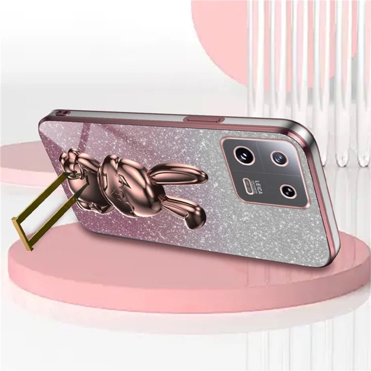 For Xiaomi 13 Pro 5G Case Electroplated Cartoon Rabbit Phone Back Cover with Pull-out Kickstand