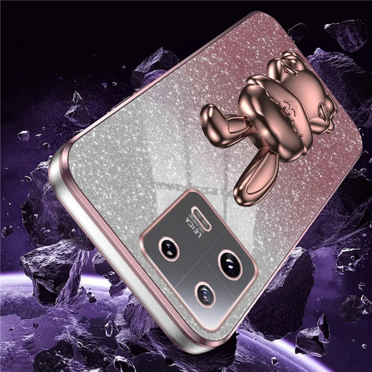 For Xiaomi 13 Pro 5G Case Electroplated Cartoon Rabbit Phone Back Cover with Pull-out Kickstand