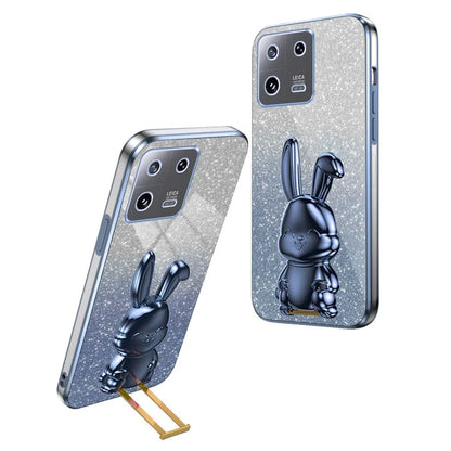 For Xiaomi 13 Pro 5G Case Electroplated Cartoon Rabbit Phone Back Cover with Pull-out Kickstand