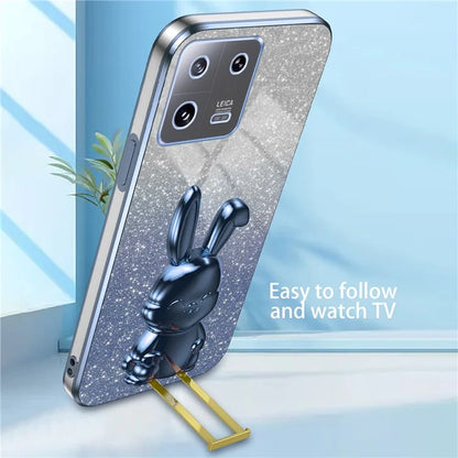 For Xiaomi 13 Pro 5G Case Electroplated Cartoon Rabbit Phone Back Cover with Pull-out Kickstand
