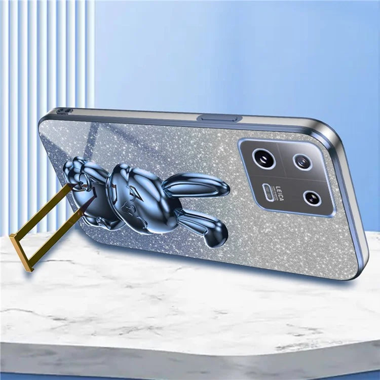 For Xiaomi 13 Pro 5G Case Electroplated Cartoon Rabbit Phone Back Cover with Pull-out Kickstand