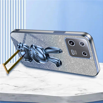 For Xiaomi 13 Pro 5G Case Electroplated Cartoon Rabbit Phone Back Cover with Pull-out Kickstand