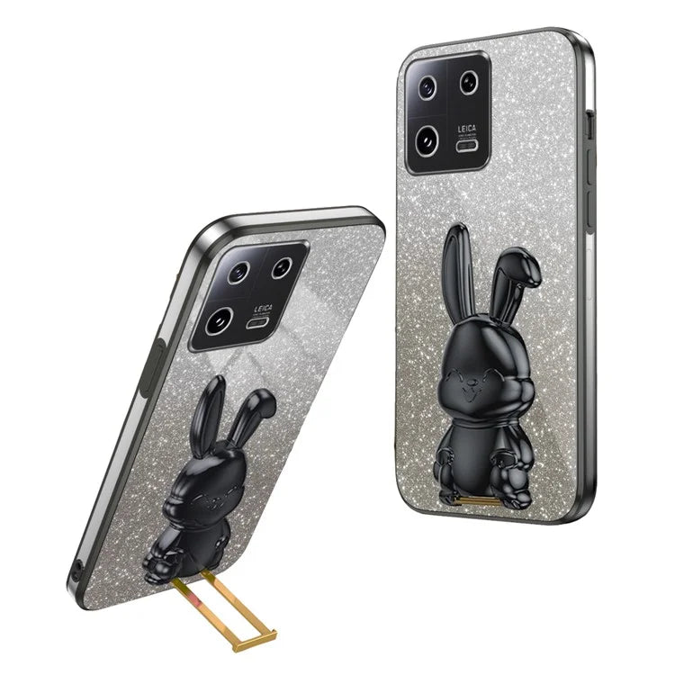For Xiaomi 13 Pro 5G Case Electroplated Cartoon Rabbit Phone Back Cover with Pull-out Kickstand