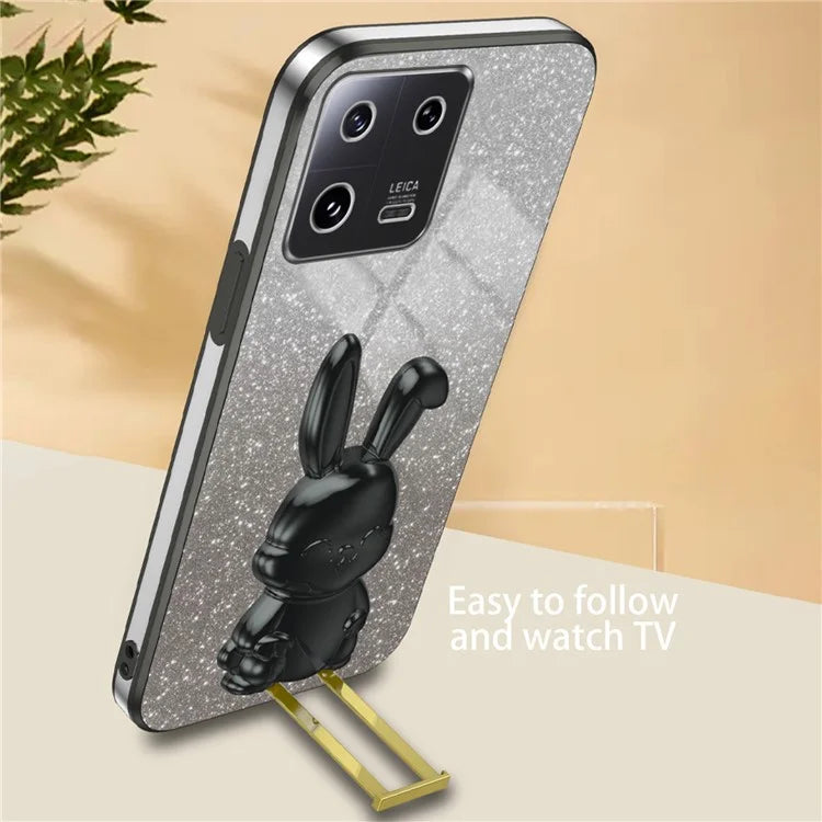 For Xiaomi 13 Pro 5G Case Electroplated Cartoon Rabbit Phone Back Cover with Pull-out Kickstand