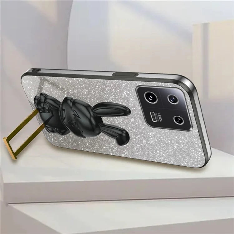 For Xiaomi 13 Pro 5G Case Electroplated Cartoon Rabbit Phone Back Cover with Pull-out Kickstand