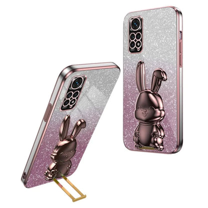 For Xiaomi Redmi Note 11S 4G Cell Phone Case Pull-out Kickstand Cute Rabbit Protection Cover