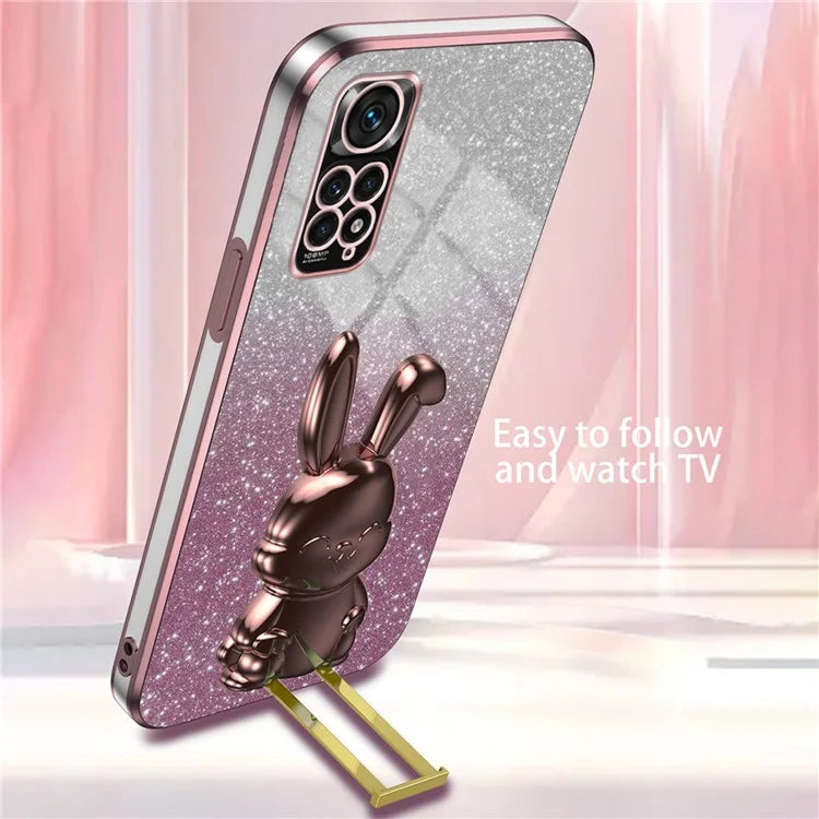 For Xiaomi Redmi Note 11S 4G Cell Phone Case Pull-out Kickstand Cute Rabbit Protection Cover