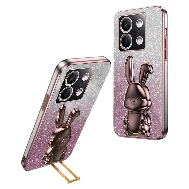 For Xiaomi Redmi Note 13 4G Case Cute Rabbit Pull-out Kickstand PC+TPU Cellphone Cover