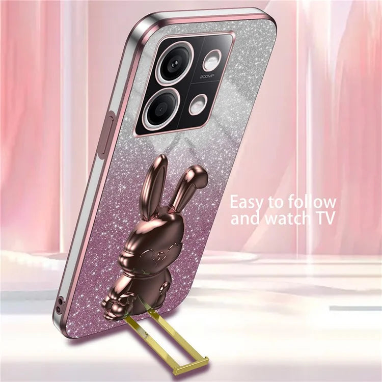 For Xiaomi Redmi Note 13 4G Case Cute Rabbit Pull-out Kickstand PC+TPU Cellphone Cover