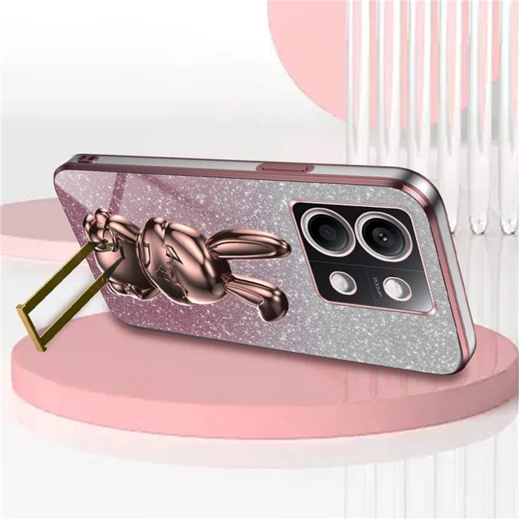 For Xiaomi Redmi Note 13 4G Case Cute Rabbit Pull-out Kickstand PC+TPU Cellphone Cover