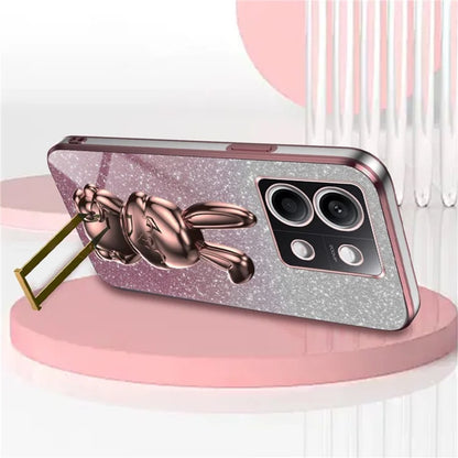 For Xiaomi Redmi Note 13 4G Case Cute Rabbit Pull-out Kickstand PC+TPU Cellphone Cover