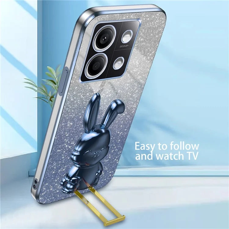 For Xiaomi Redmi Note 13 4G Case Cute Rabbit Pull-out Kickstand PC+TPU Cellphone Cover