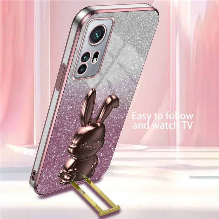 For Xiaomi 12 Pro 5G / 12S Pro 5G / 12 Pro (Dimensity) 5G PC+TPU Phone Case Cute Rabbit Pull-out Kickstand Cover