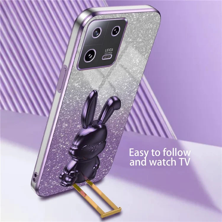 For Xiaomi 13 Cell Phone Case Fashion Glitter Pull-out Kickstand Anti-shock PC+TPU Cover