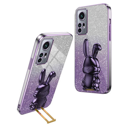 For Xiaomi 12 5G / 12X 5G / 12S 5G PC+TPU Back Shell Lovely Rabbit Cell Phone Kickstand Case