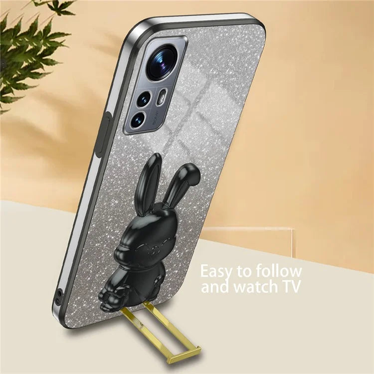 For Xiaomi 12 Lite 5G Anti-fall PC+TPU Lovely Rabbit Cell Phone Pull-out Kickstand Case