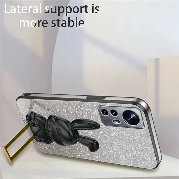 For Xiaomi 12 Lite 5G Anti-fall PC+TPU Lovely Rabbit Cell Phone Pull-out Kickstand Case