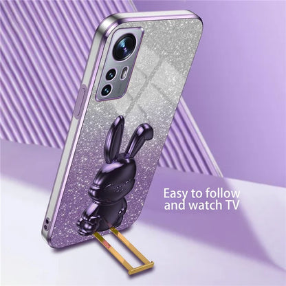 For Xiaomi 12 Lite 5G Anti-fall PC+TPU Lovely Rabbit Cell Phone Pull-out Kickstand Case