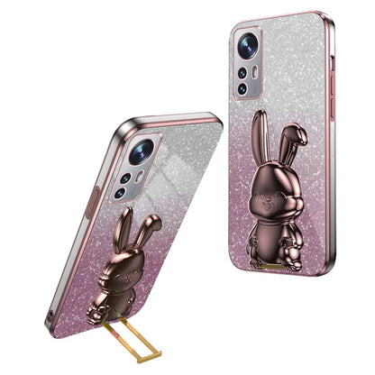 For Xiaomi 12 Lite 5G Anti-fall PC+TPU Lovely Rabbit Cell Phone Pull-out Kickstand Case