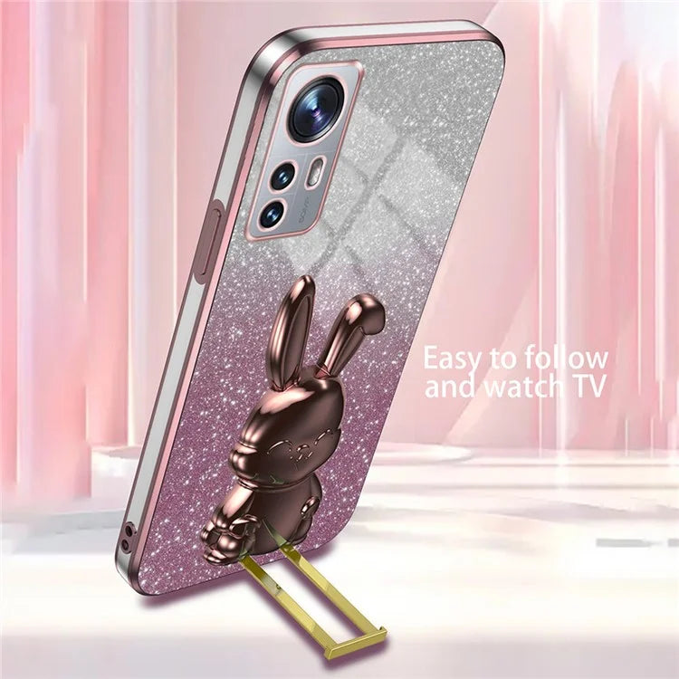 For Xiaomi 12 Lite 5G Anti-fall PC+TPU Lovely Rabbit Cell Phone Pull-out Kickstand Case