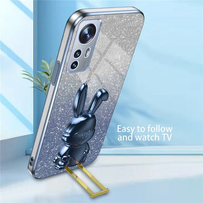 For Xiaomi 12 Lite 5G Anti-fall PC+TPU Lovely Rabbit Cell Phone Pull-out Kickstand Case