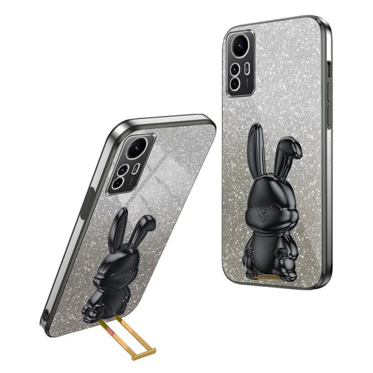 For Xiaomi Redmi Note 12S 4G Anti-shock Phone Case Glitter Pull-out Kickstand PC+TPU Cover