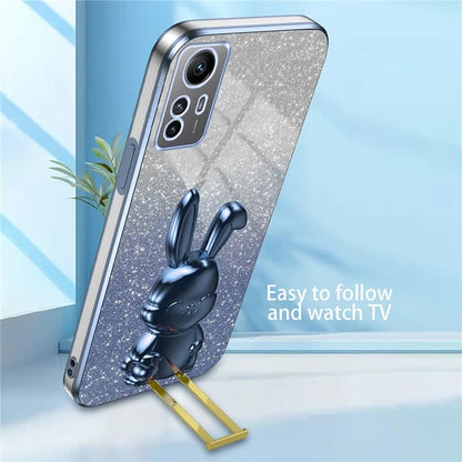 For Xiaomi Redmi Note 12S 4G Anti-shock Phone Case Glitter Pull-out Kickstand PC+TPU Cover