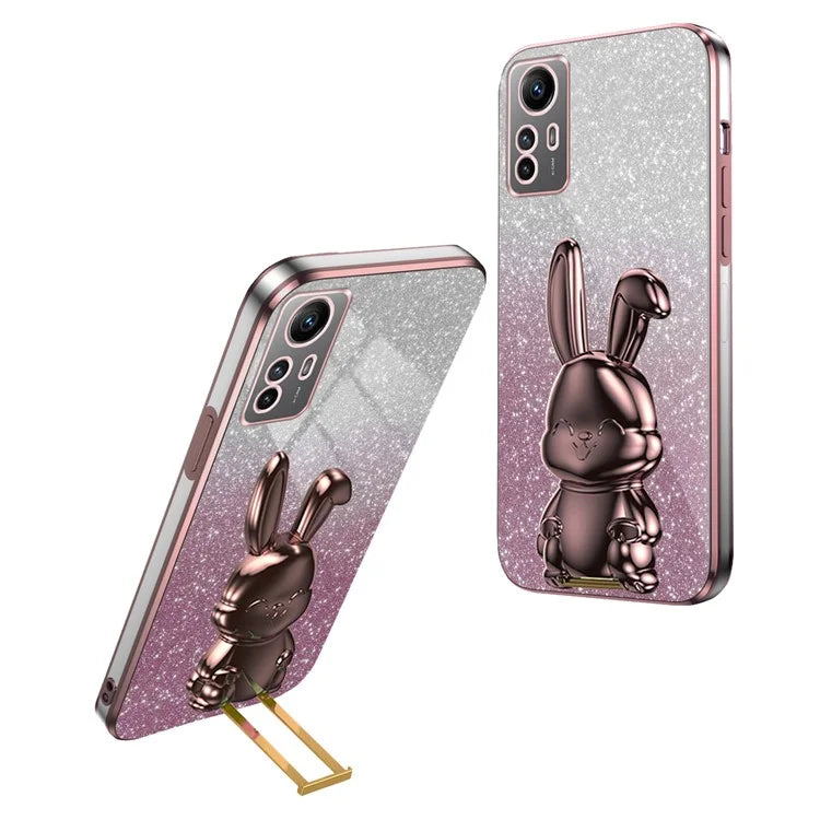 For Xiaomi Redmi Note 12S 4G Anti-shock Phone Case Glitter Pull-out Kickstand PC+TPU Cover