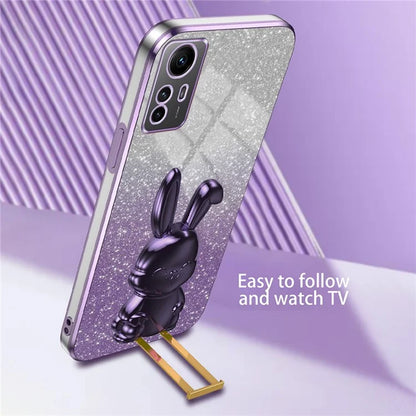 For Xiaomi Redmi Note 12S 4G Anti-shock Phone Case Glitter Pull-out Kickstand PC+TPU Cover