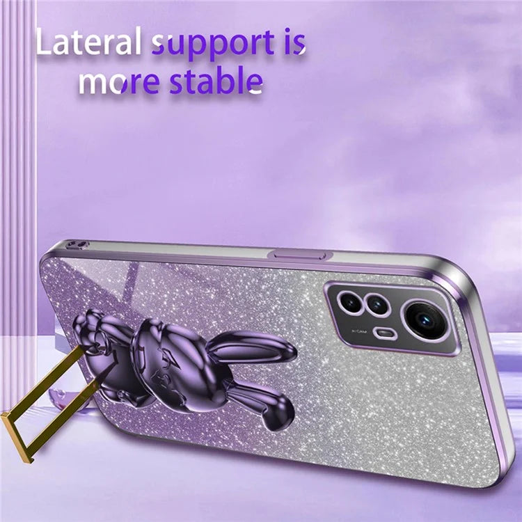 For Xiaomi Redmi Note 12S 4G Anti-shock Phone Case Glitter Pull-out Kickstand PC+TPU Cover