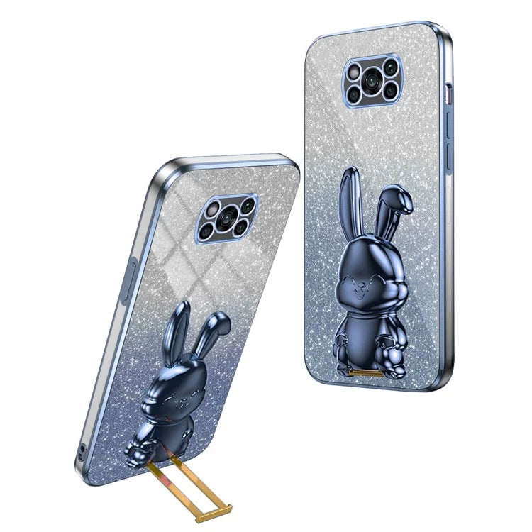 For Xiaomi Poco X3 / Poco X3 NFC Electroplating Cellphone Case Pull-out Kickstand PC+TPU Cover