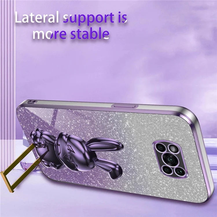 For Xiaomi Poco X3 / Poco X3 NFC Electroplating Cellphone Case Pull-out Kickstand PC+TPU Cover