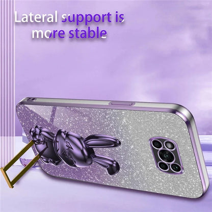 For Xiaomi Poco X3 / Poco X3 NFC Electroplating Cellphone Case Pull-out Kickstand PC+TPU Cover