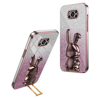 For Xiaomi Poco X3 / Poco X3 NFC Electroplating Cellphone Case Pull-out Kickstand PC+TPU Cover