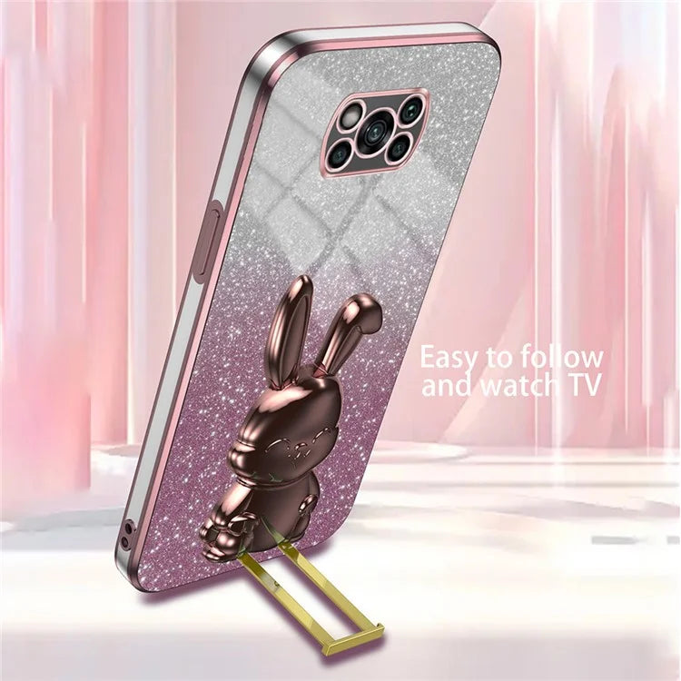For Xiaomi Poco X3 / Poco X3 NFC Electroplating Cellphone Case Pull-out Kickstand PC+TPU Cover