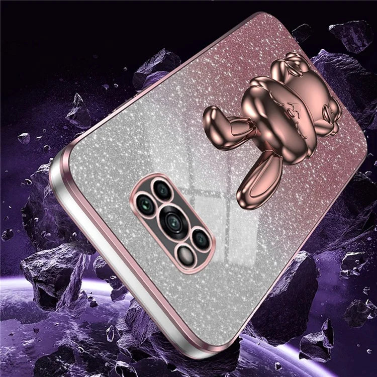 For Xiaomi Poco X3 / Poco X3 NFC Electroplating Cellphone Case Pull-out Kickstand PC+TPU Cover