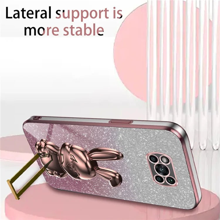 For Xiaomi Poco X3 / Poco X3 NFC Electroplating Cellphone Case Pull-out Kickstand PC+TPU Cover