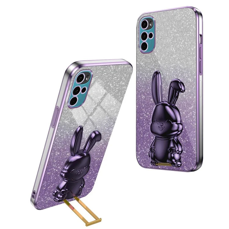 For Motorola Moto G22 Cell Phone Case PC+TPU Glitter Cover with Pull-out Kickstand