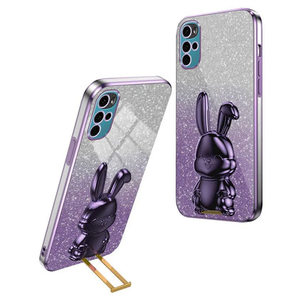 For Motorola Moto G22 Cell Phone Case PC+TPU Glitter Cover with Pull-out Kickstand