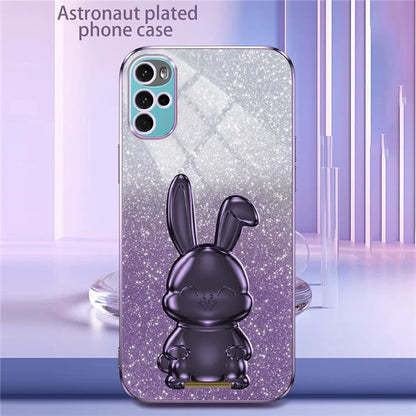 For Motorola Moto G22 Cell Phone Case PC+TPU Glitter Cover with Pull-out Kickstand