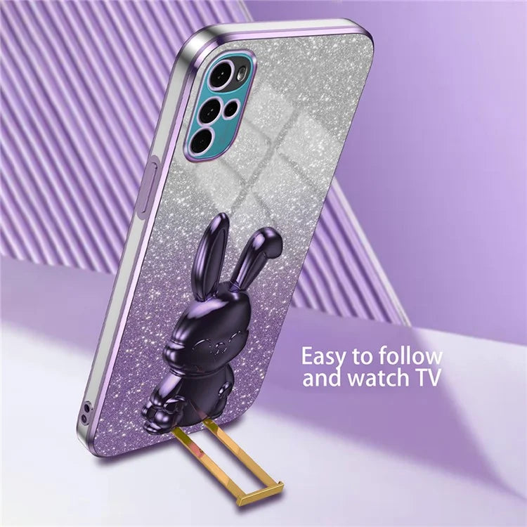 For Motorola Moto G22 Cell Phone Case PC+TPU Glitter Cover with Pull-out Kickstand