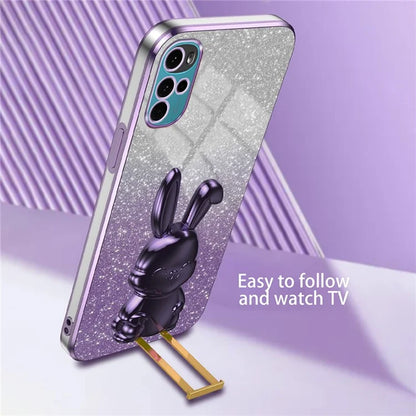 For Motorola Moto G22 Cell Phone Case PC+TPU Glitter Cover with Pull-out Kickstand